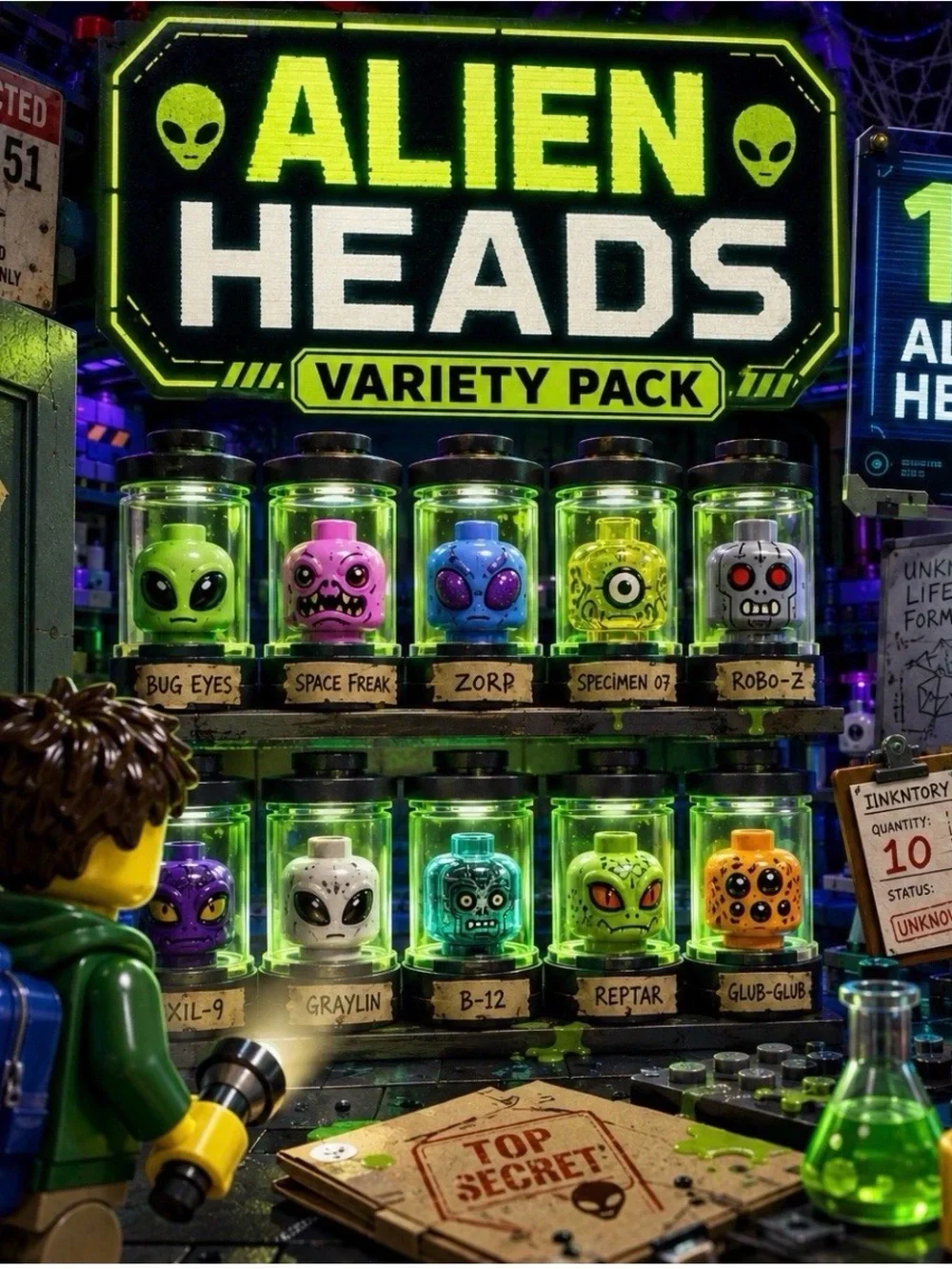 LEGO Minifigure Heads Pack 10 Random Non Human Heads Lot